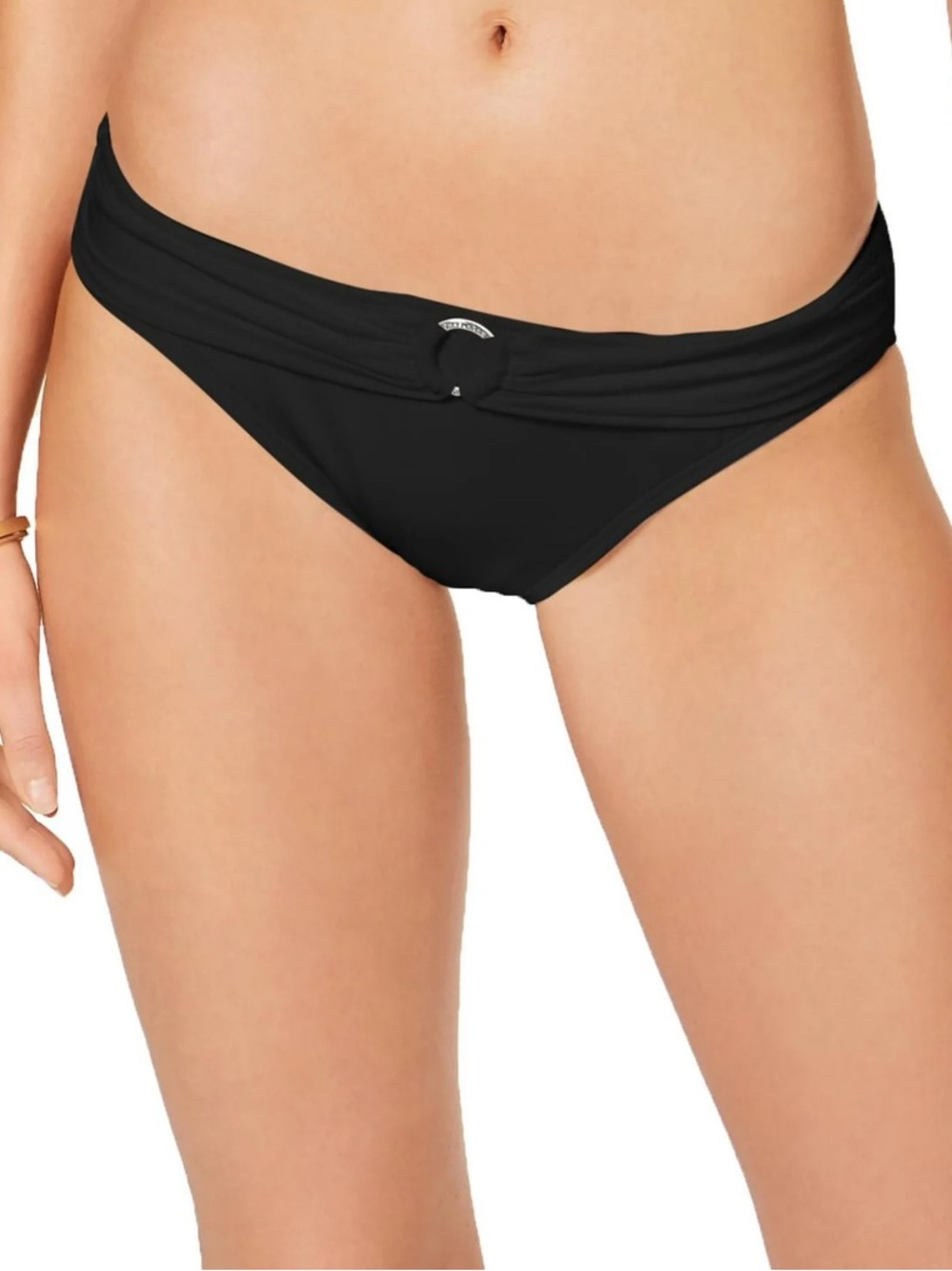 MICHAEL Michael Kors Black Silver Logo Ring Hipster Bikini Bottoms